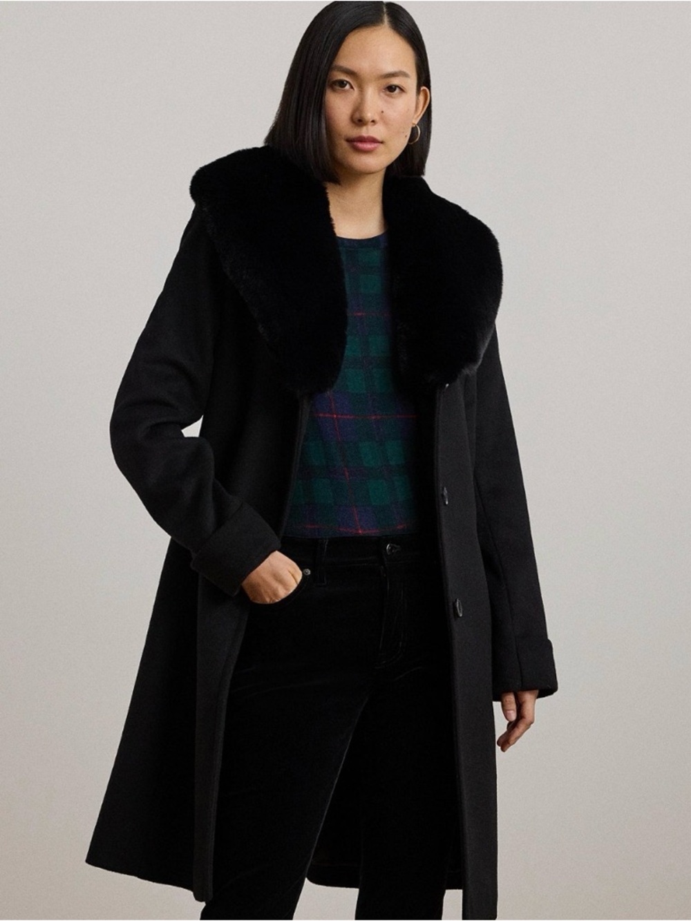 NWOT Ralph Lauren Faux Fur Collar Coat - Size 6